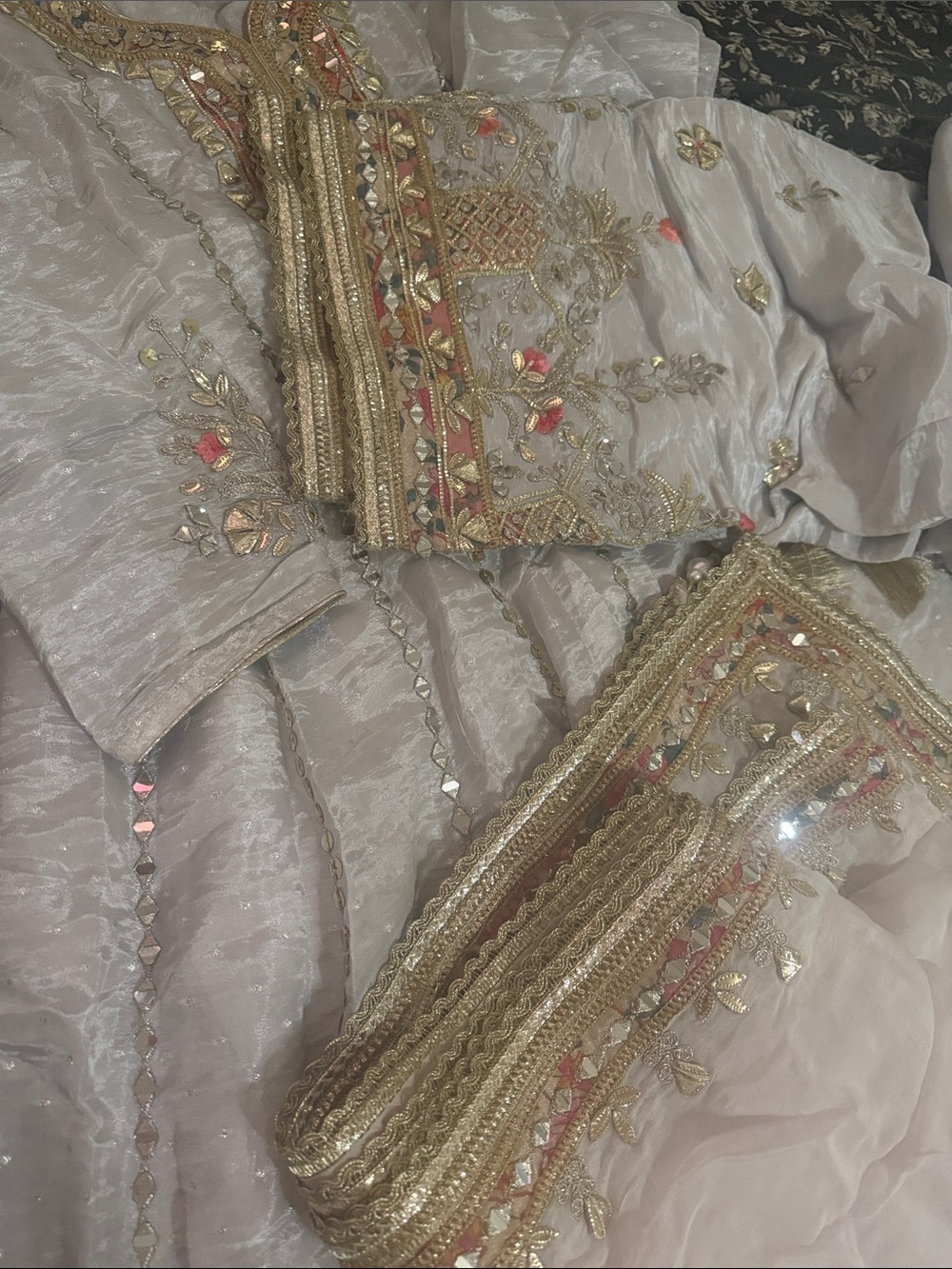 Embellished Light Pink Women's dress with Gold Trim